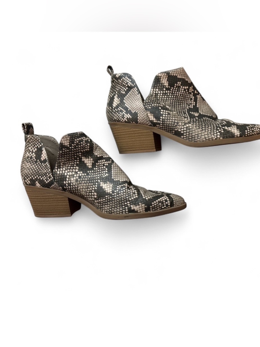 Universal Thread Snake-Print Ankle Booties in Black and Cream